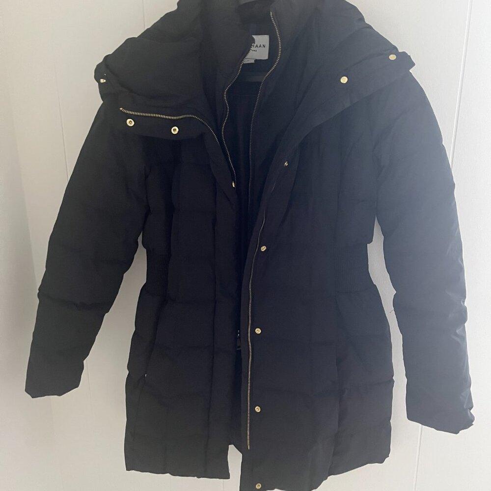 Cole Haan Signature Box Quilted Black Parka 3/4 Length
